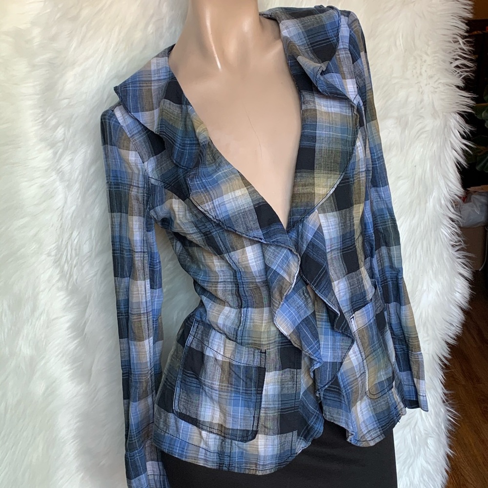 Free People -Plaid Ruffle Top
